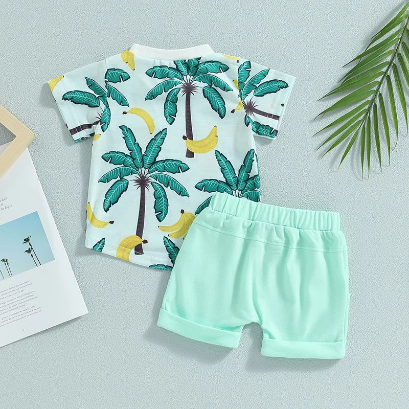 Lioraitiin 0-3Years Toddler Baby Boy 2Pcs Beach Tree Print Short