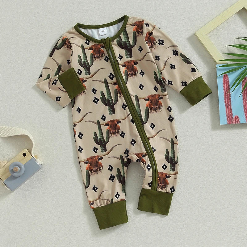 Lioraitiin 0-12M Infant Baby Boys Jumpsuit Long Sleeve Cow/Horse