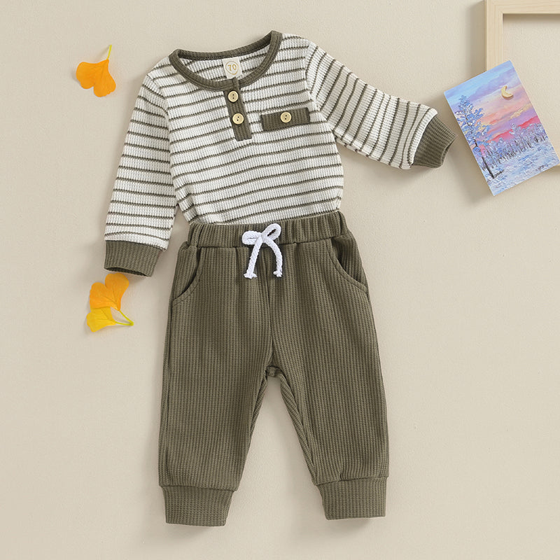 Lioraitiin 0-18M Newborn Baby Boy Girl Waffle Knit Striped Romper