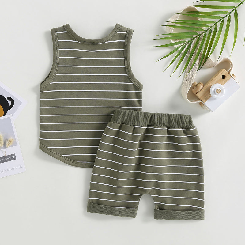 Lioraitiin 0-4Years Kids Baby Boy 2Pcs Outfits Striped Sleeveless