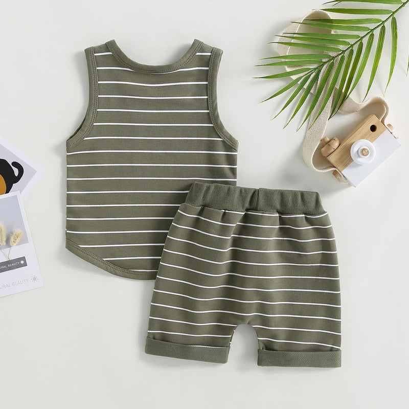 Lioraitiin 0-4Years Kids Baby Boy 2Pcs Outfits Striped Sleeveless