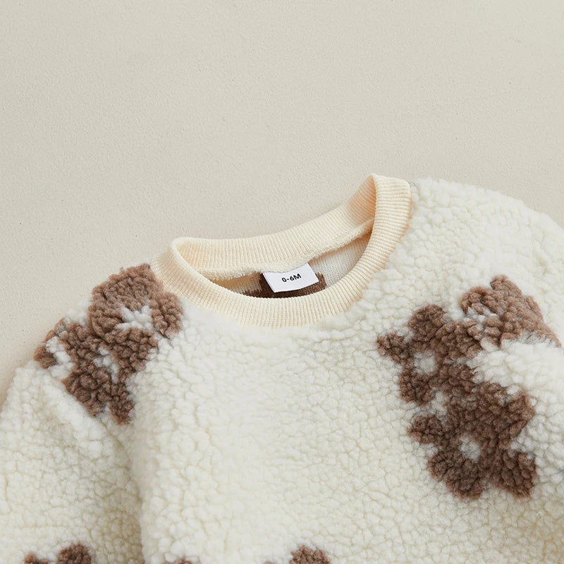 Lioraitiin Toddler Girls Outfits Floral Pattern Fuzzy Long Sleeve