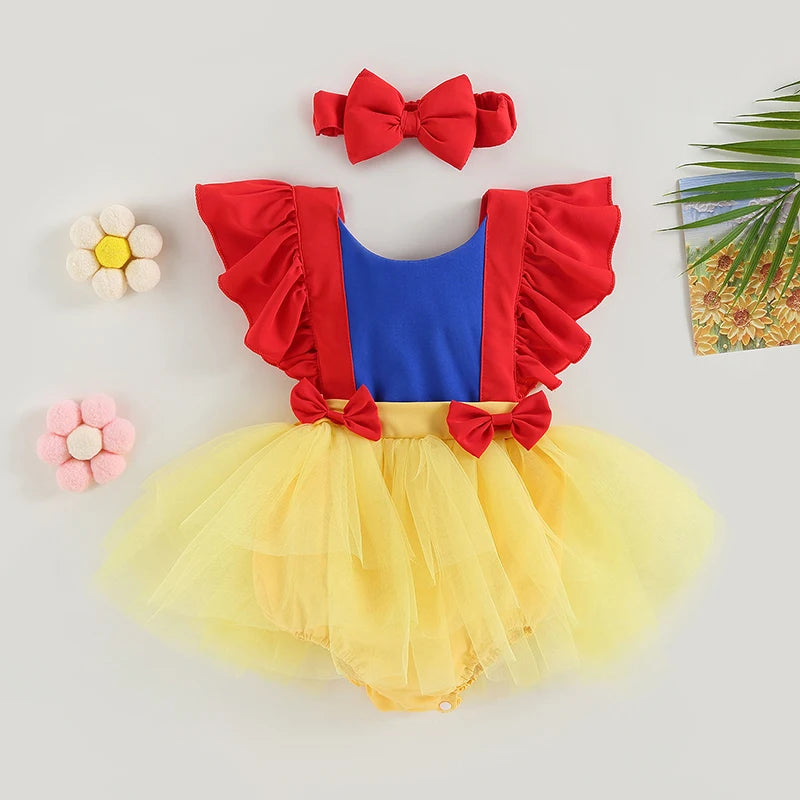 Lioraitiin 0-24M Baby Girl Bodysuit Ruffle Sleeveless Patchwork Dress