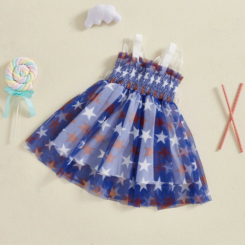 Toddler Girls Fourth of July Cami Dress Sleeveless Stars Print Wing