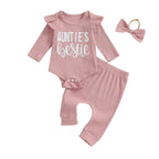 Lioraitiin Baby Girls Ribbed Set Letter Print Long Sleeve Round Neck