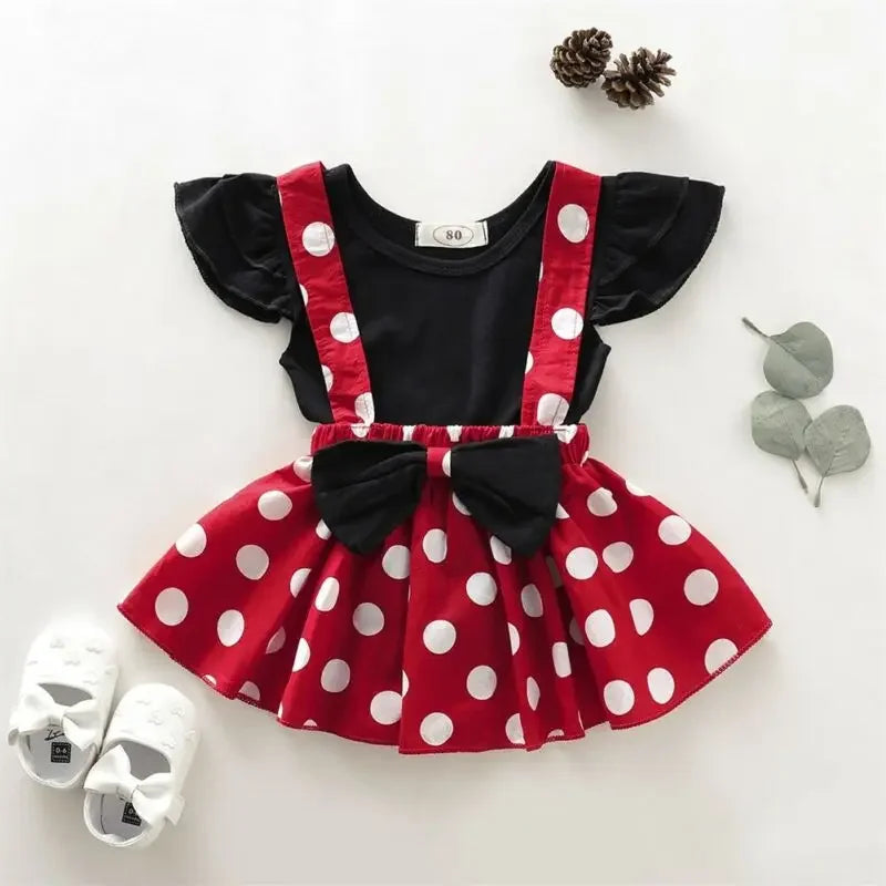 Lioraitiin Newborn Baby Girl Fly Sleeve Black Vest Top+Mini Dress