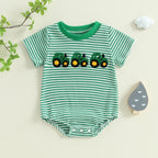 Lioraitiin Baby Girls Boys Rompers Waffle Truck Embroidery Stripe