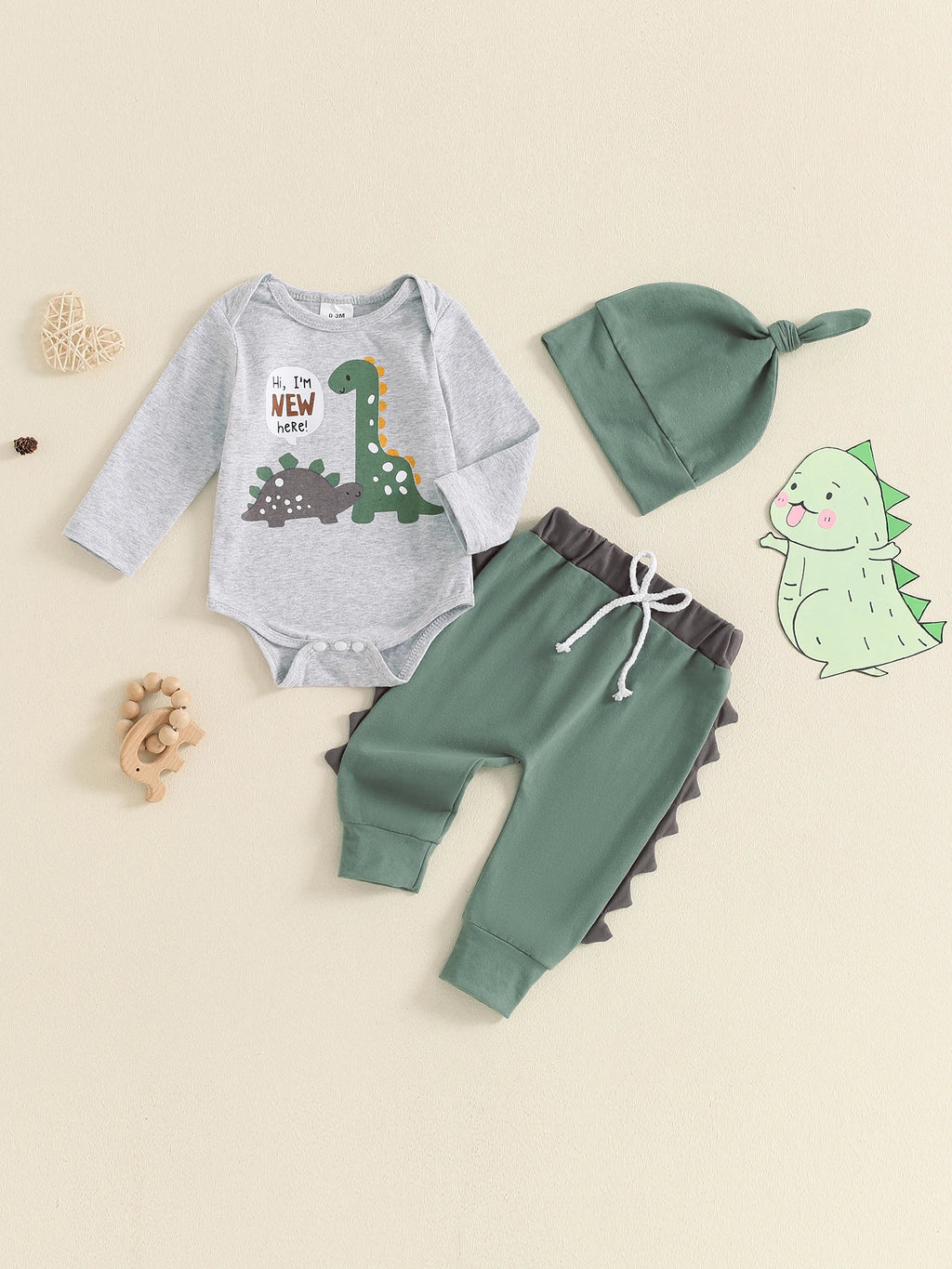 Lioraitiin Baby Boys Outfit, Long Sleeve Crew Neck Dinosaur Print