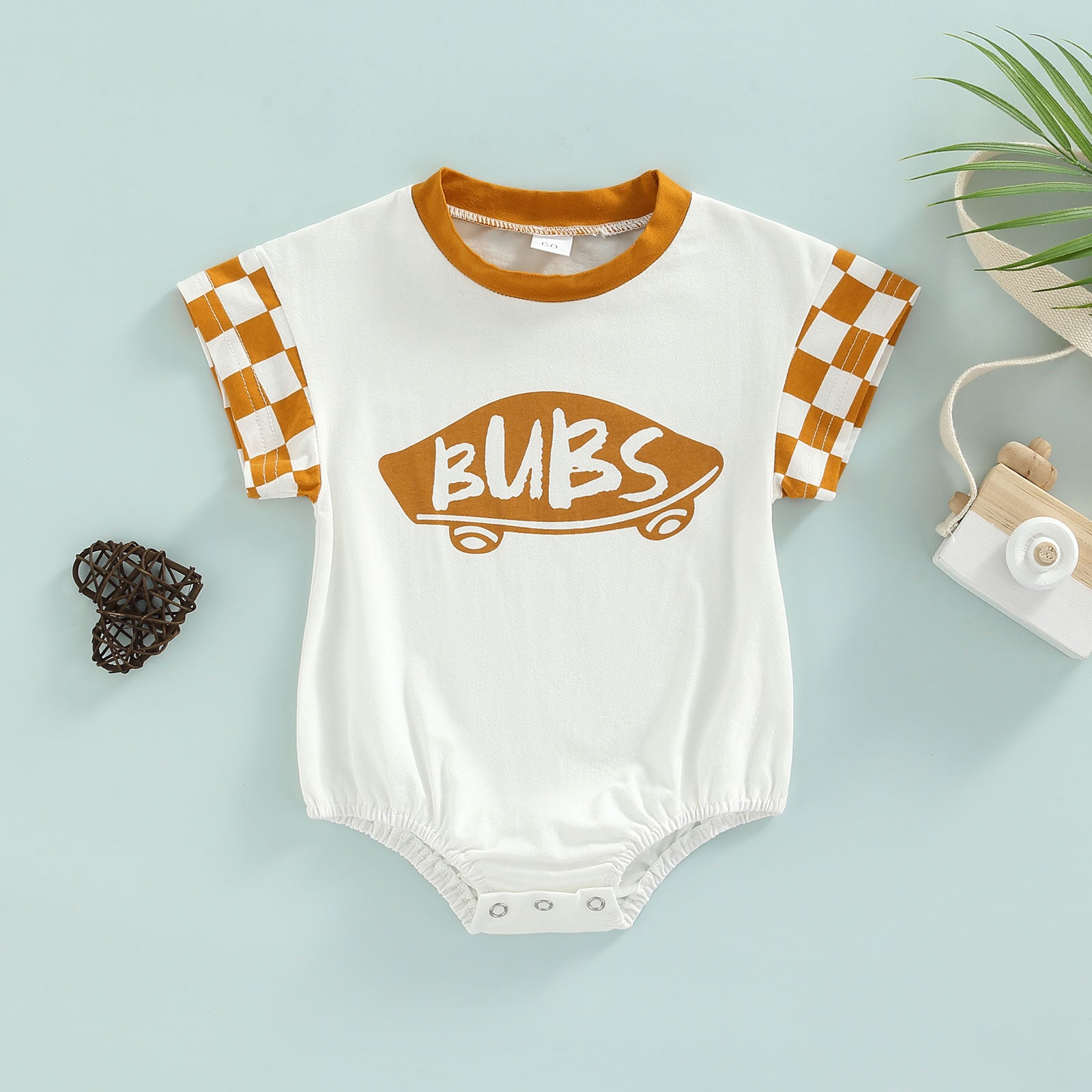 Lioraitiin 0-18M Infant Baby Girl Boy Romper Plaid Short Sleeve Round
