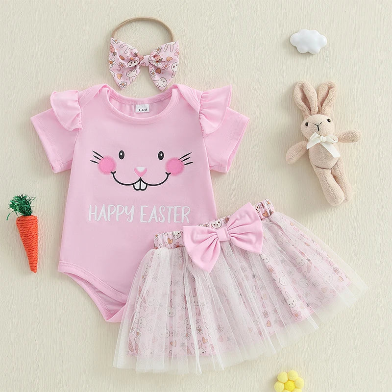 Lioraitiin Baby Girl Easter Outfit Rabbit Letter Print Crew Neck