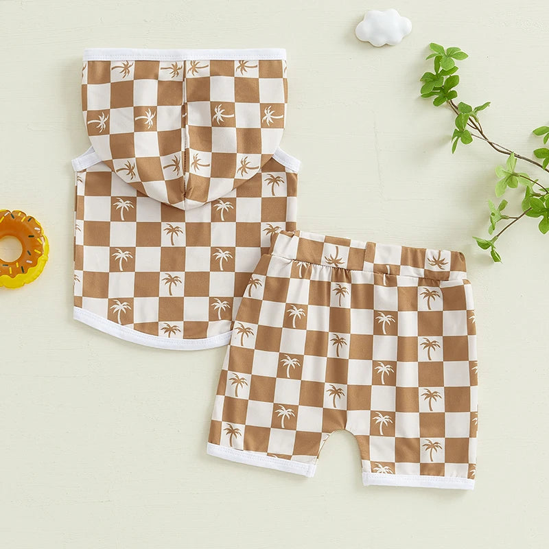 Lioraitiin Toddler Baby Boy Checkered Outfit Tree Print Sleeveless