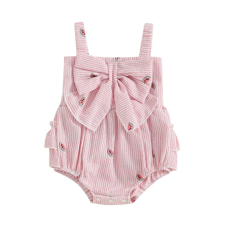 Baby Girl Romper Loose Fit Bow Design Watermelon Print Striped