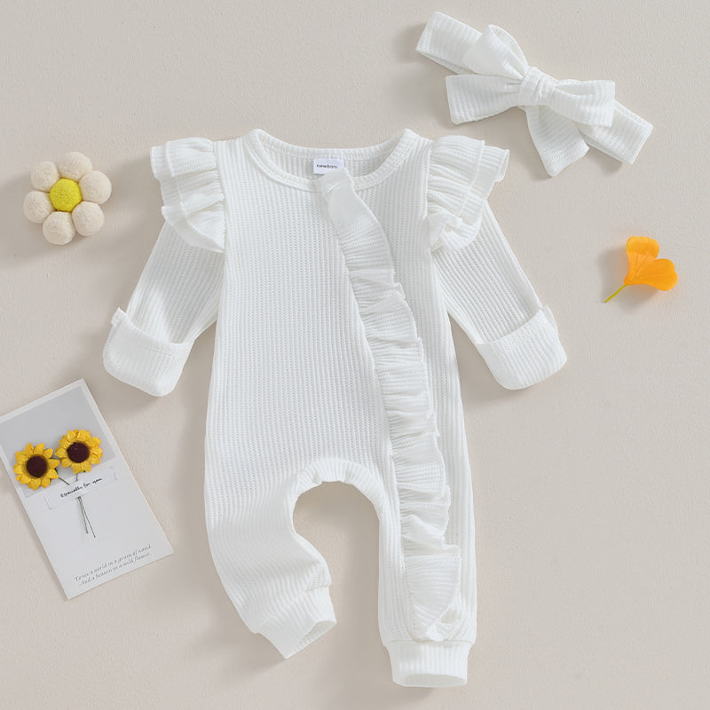 Lioraitiin 0-12M Newborn Infant Baby Girl Ruffle Zipper Romper Long