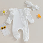 Lioraitiin 0-12M Newborn Infant Baby Girl Ruffle Zipper Romper Long