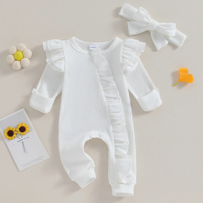 Lioraitiin 0-12M Newborn Infant Baby Girl Ruffle Zipper Romper Long