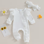 Lioraitiin 0-12M Newborn Infant Baby Girl Ruffle Zipper Romper Long