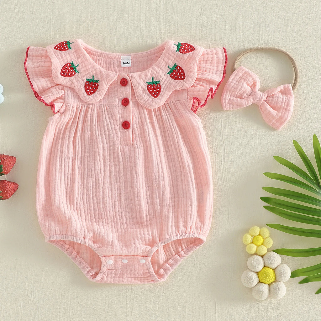 Baby Girls 2 Piece Outfits Adorable Strawberry Embroidery Flying