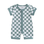 Lioraitiin Baby Boys Romper Checkerboard Print Short Sleeve Round