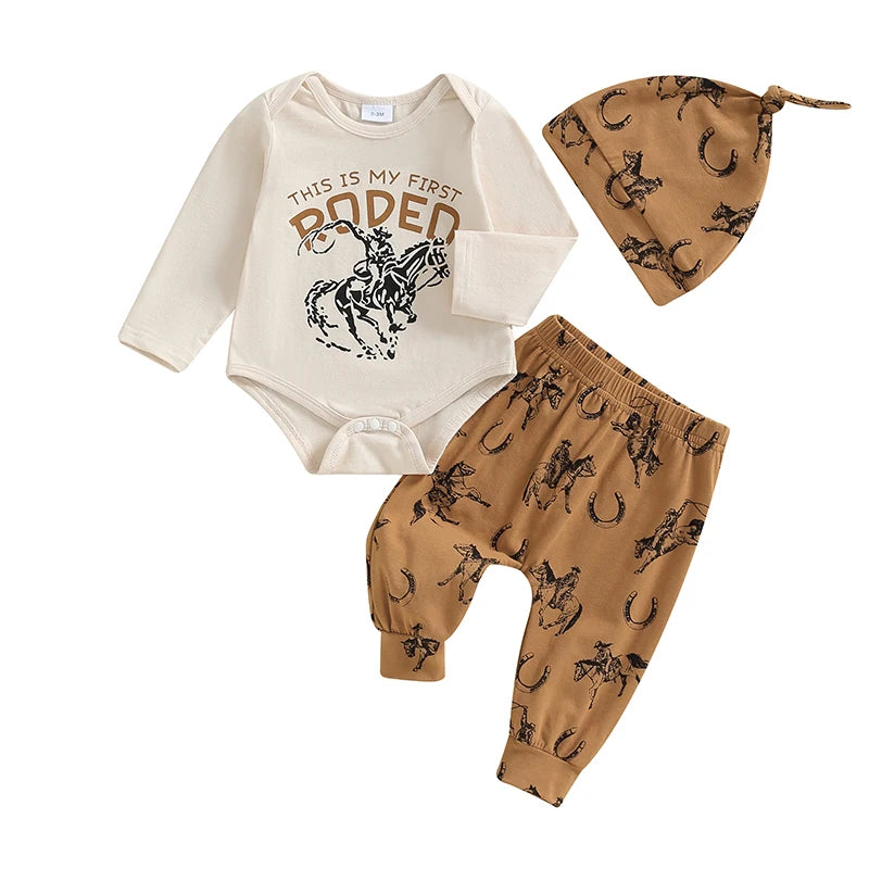 Lioraitiin Baby Boys 3PCS Outfit Sets Long Sleeve Letter Print Romper