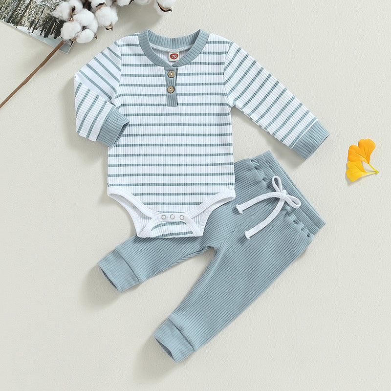 Lioraitiin 0-24M Infant Baby Boy 2Pcs Outfits Long Sleeve Striped