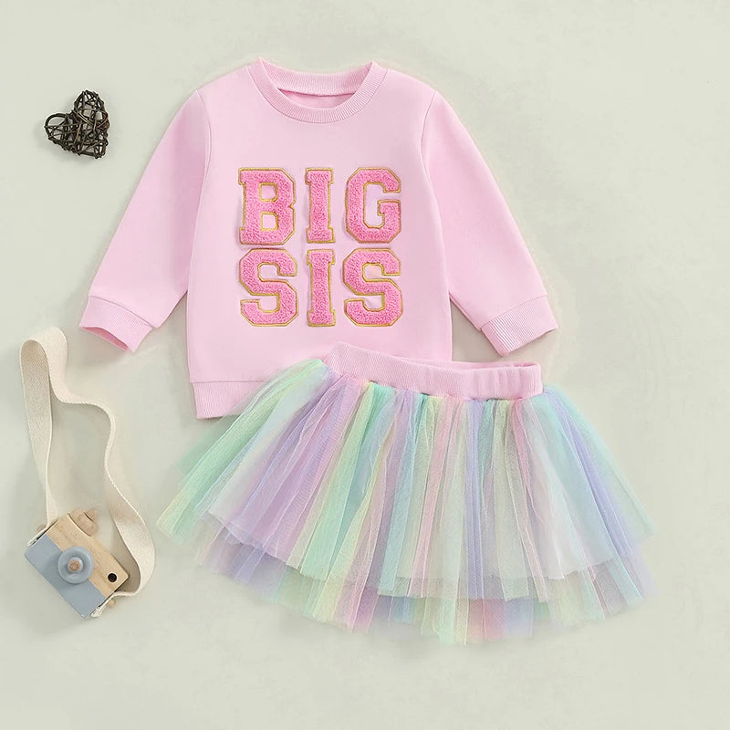 Lioraitiin 1-6Y Kids Girls Skirt Set, Long Sleeve Embroidery Letter