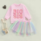 Lioraitiin 1-6Y Kids Girls Skirt Set, Long Sleeve Embroidery Letter
