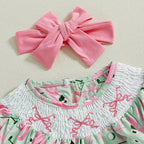 Lioraitiin Toddler Baby Girl Golf Outfit Bow Shirred Short Sleeve