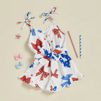 Lioraitiin Kid Girl 4th of July Overalls Shorts Bow/Popsicle Print