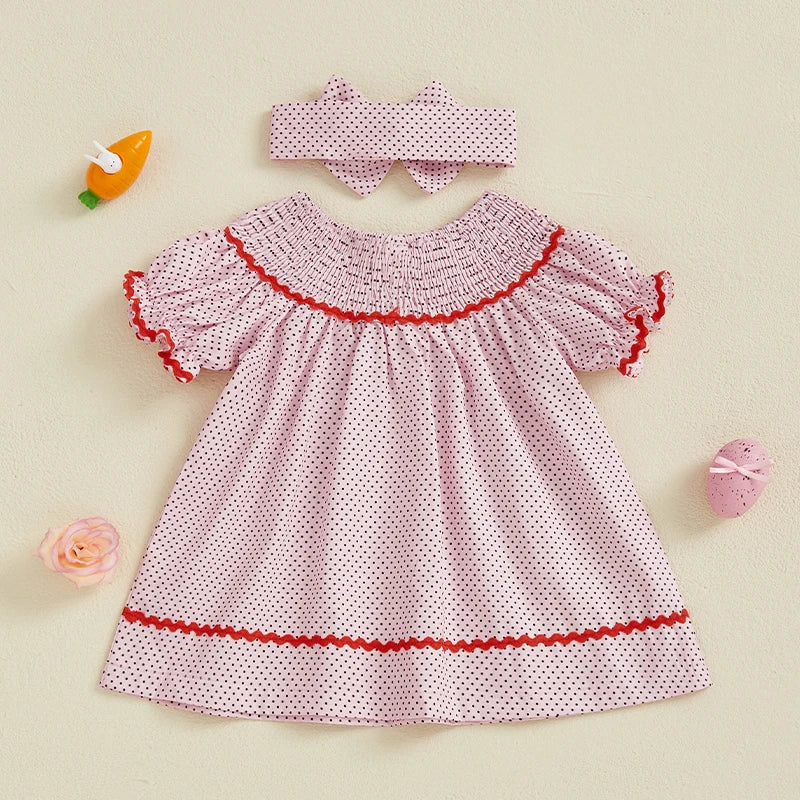 Lioraitiin Toddler Girls Easter Dress Rabbit Carrot Embroidery Short