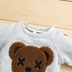 Lioraitiin 0-5Years Kids Boy Tracksuit Fluffy Cartoon Bear O-Neck