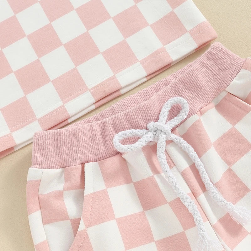 Lioraitiin 0-3Y Toddler Baby Girl Short Outfit Checkered Plaid Short