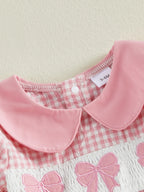 Lioraitiin Baby Girl Plaid Romper Dress Cute Bow Embroidery Smocked