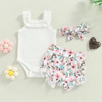 Lioraitiin 0-18M Infant Baby Girls Shorts Set Sleeveless Romper