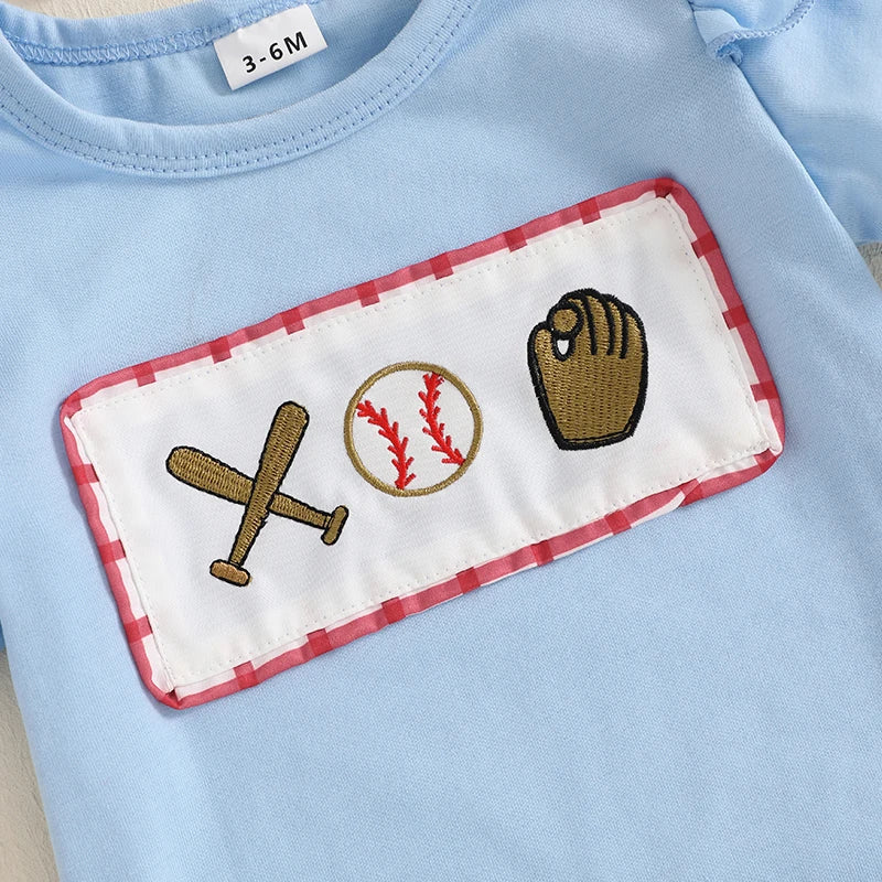 Lioraitiin Baby Girl Outfits Short Sleeve Baseball Embroidery Romper