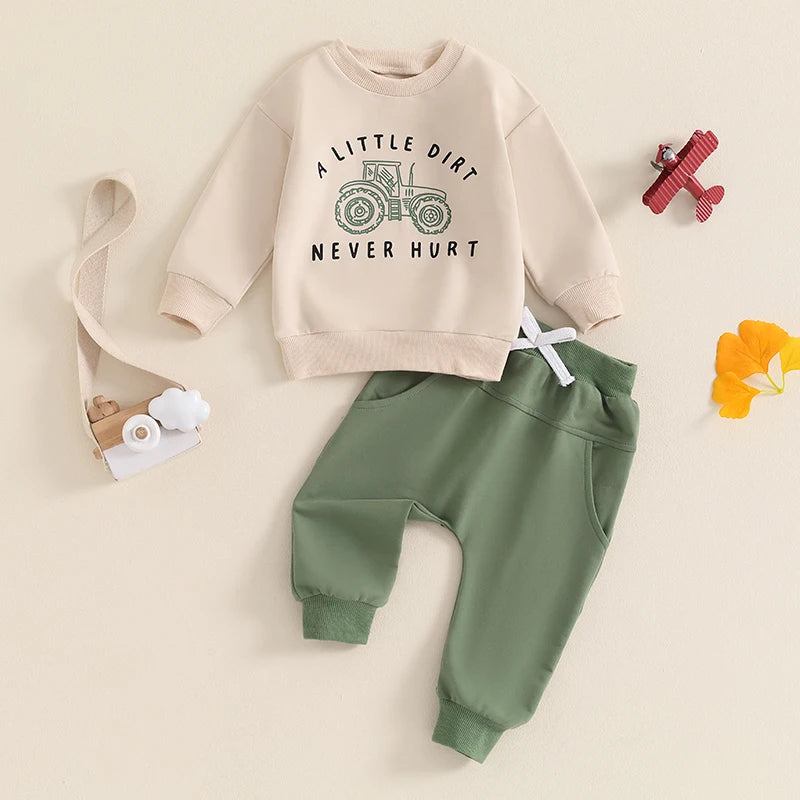 Lioraitiin Baby Boy Outfits Long Sleeve Tractor Letter Print Tops +