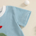 Newborn Baby Boy Romper Short Sleeve Round Neck Stripes Print