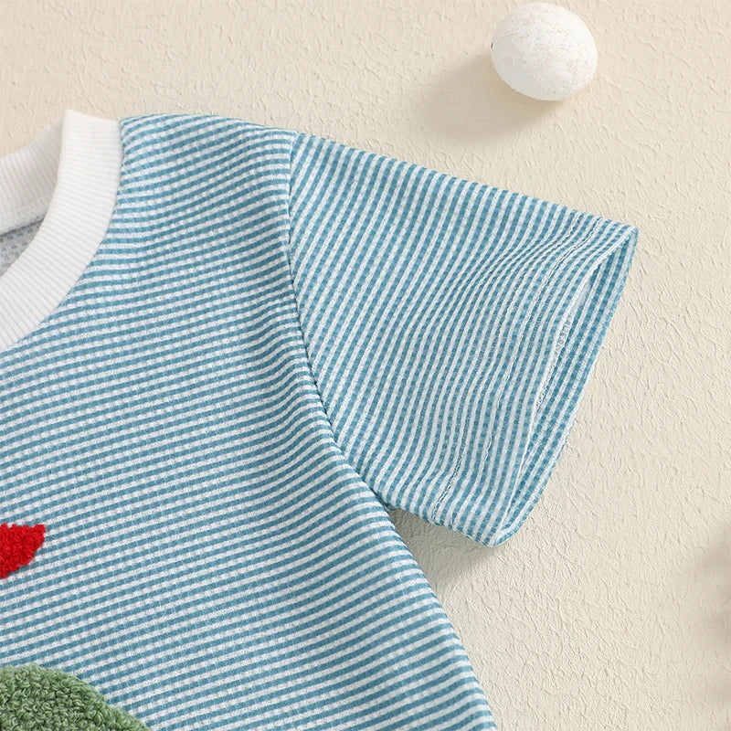 Newborn Baby Boy Romper Short Sleeve Round Neck Stripes Print