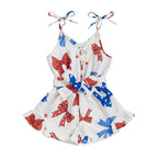 Lioraitiin Kid Girl 4th of July Overalls Shorts Bow/Popsicle Print