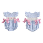 Lioraitiin Baby Girls Rompers Easter Rabbit Embroidery Plaid Fly