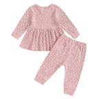 Lioraitiin 1-5Y Toddler Girl Outfits Floral Print Crew Neck Long