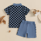 Lioraitiin Toddler Boys Shorts Sets Short Sleeve Lapel Checkerboard