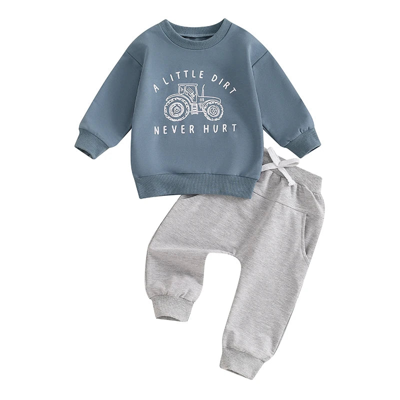 Lioraitiin Baby Boy Outfits Long Sleeve Tractor Letter Print Tops +