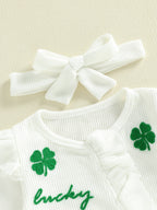 Lioraitiin Baby Girl Outfit Clover Letters Embroidery Ruffle Long