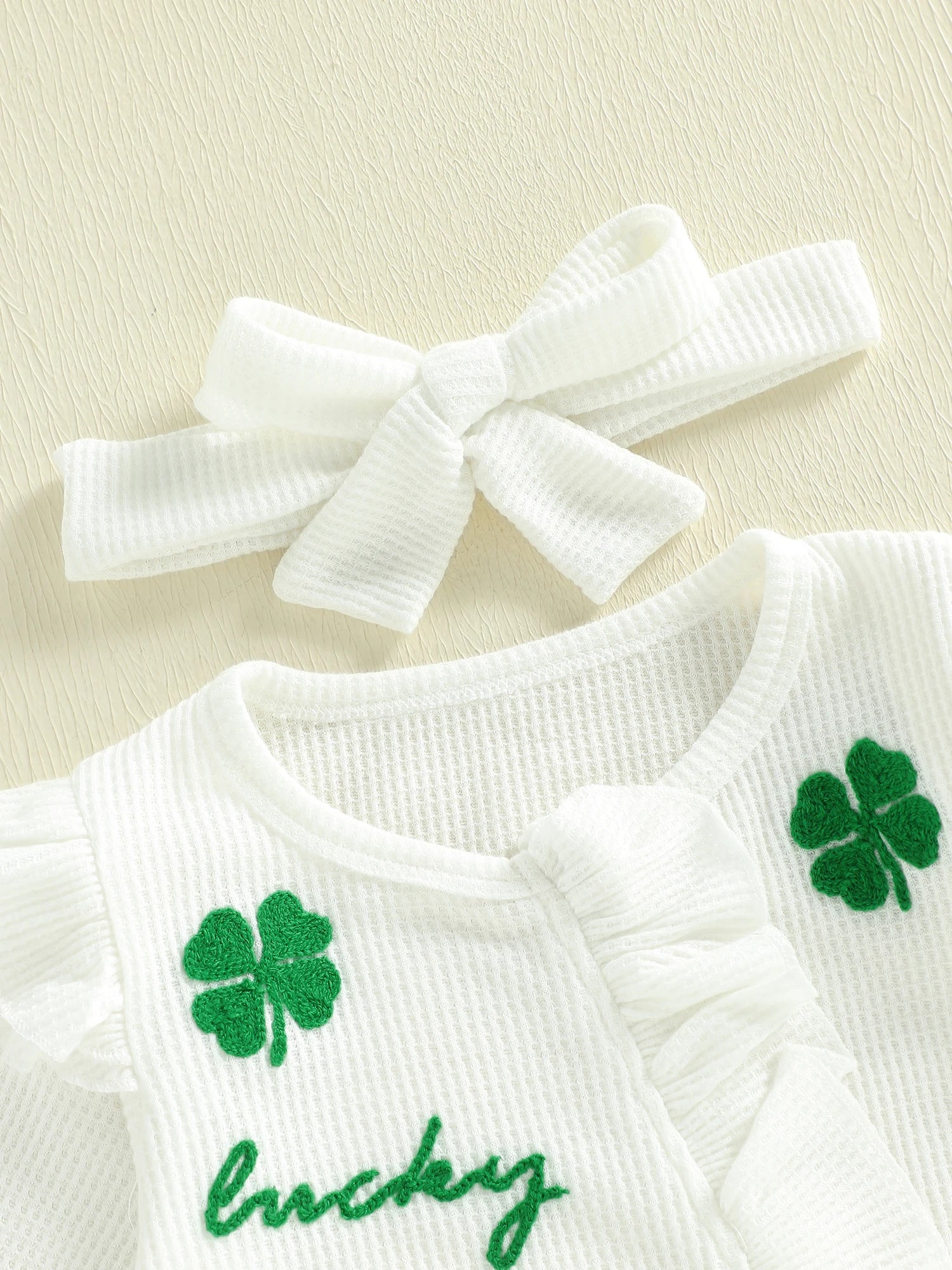 Lioraitiin Baby Girl Outfit Clover Letters Embroidery Ruffle Long