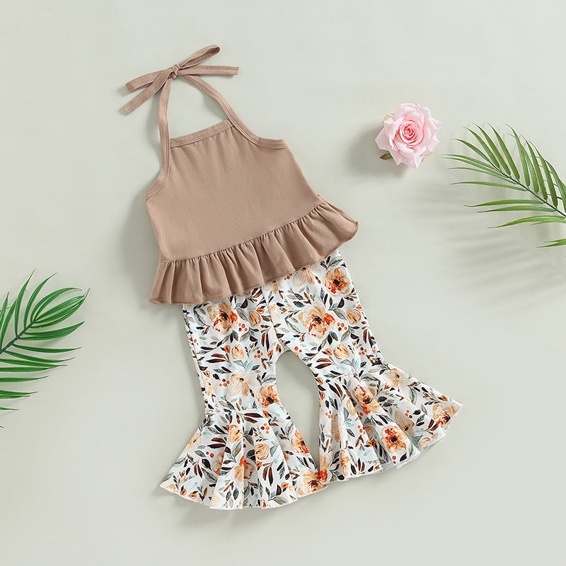 Lioraitiin 0-24M Newborn Baby Girls 2Pcs Set Lacing Halterneck Vest