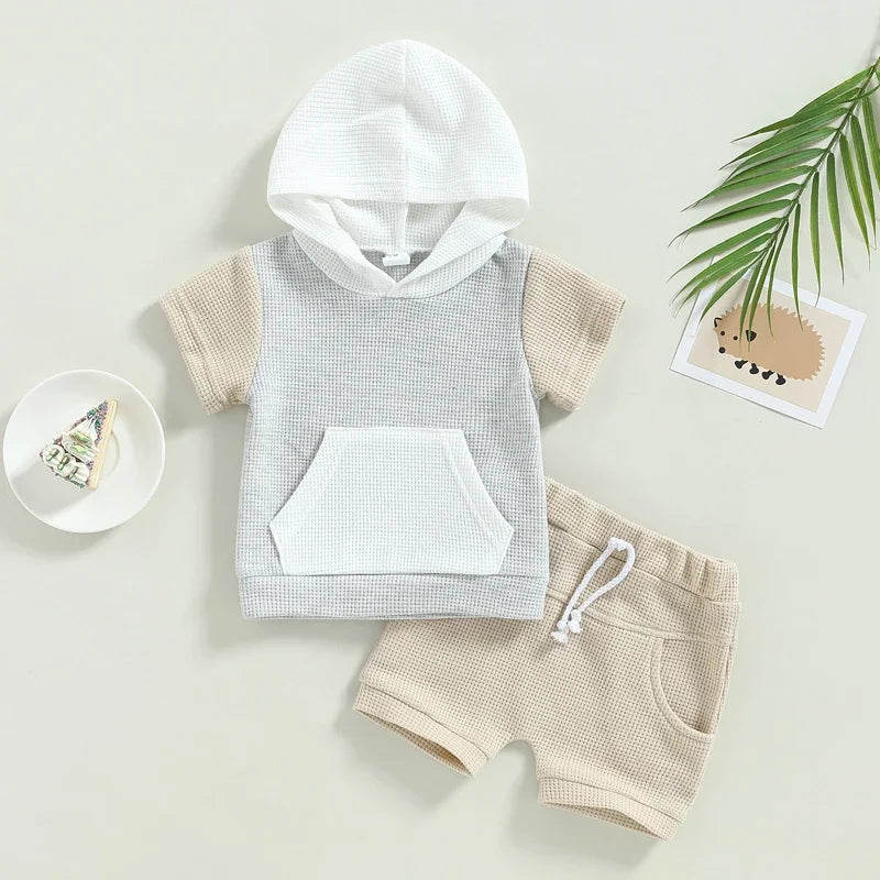 Lioraitiin Toddler Baby 2Pcs Outfits Short Sleeve Waffle Knit Pocket