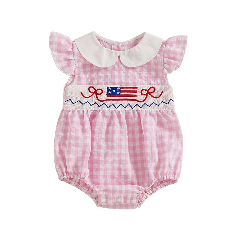 Lioraitiin Newborn Baby Girl 4th of July Romper Ruffle Sleeveless