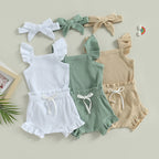 Lioraitiin 0-18M Toddler Girls 3Pcs Fly Sleeve Solid Romper Tops