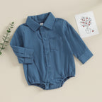 Lioraitiin 0-24M Newborn Baby Boy Cotton Linen Shirt Romper Solid
