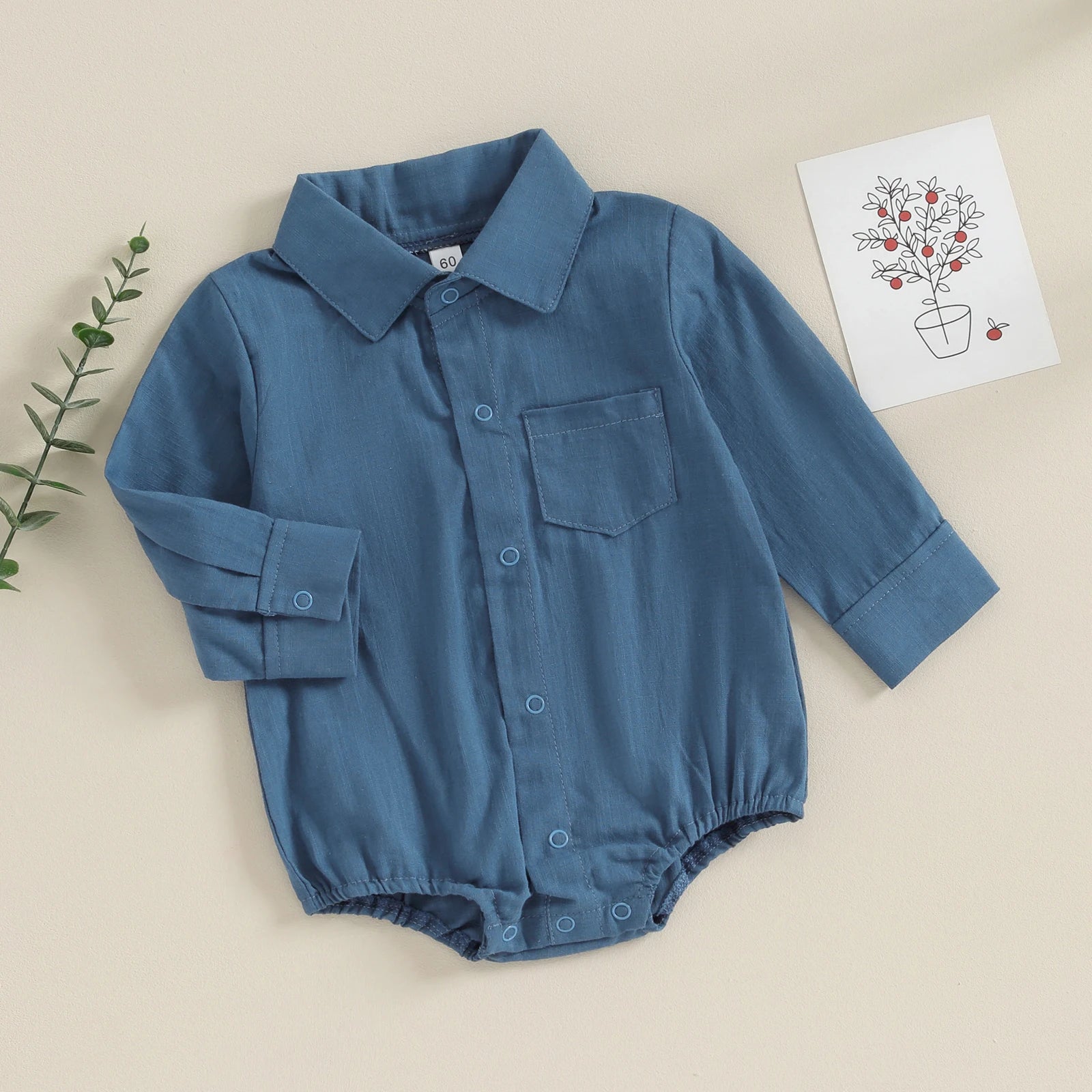 Lioraitiin 0-24M Newborn Baby Boy Cotton Linen Shirt Romper Solid